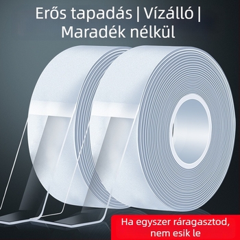 Nano akril duplaoldalas ragasztószalag, átlátszó, vízálló, nyom nélkül eltávolítható, magas hőmérséklet-tűrés, mosható és újrahasználható