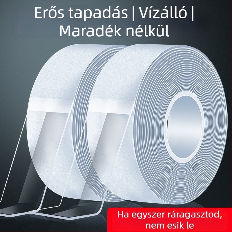 Nano akril duplaoldalas ragasztószalag, átlátszó, vízálló, nyom nélkül eltávolítható, magas hőmérséklet-tűrés, mosható és újrahasználható