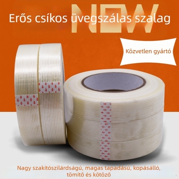 Csíkos üvegszálas szalag lítium akkumulátor kötözéséhez; nagy szakítószilárdság és kopásállóság; rostból készült csomagoló szalag.