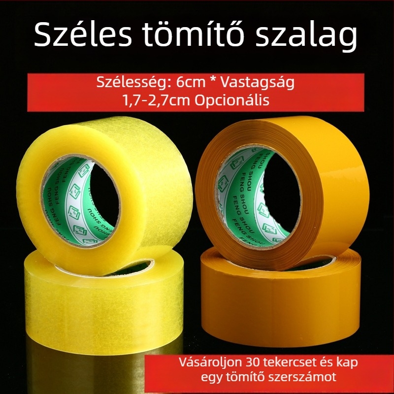 60 mm széles átlátszó csomagoló szalag, nagy tekercs, magas viszkozitás