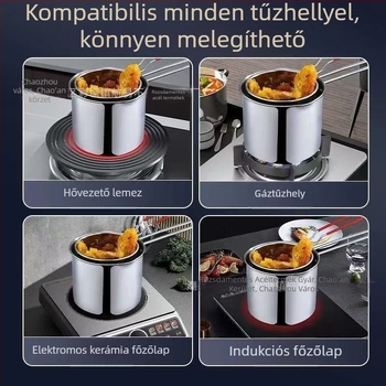 Rozsdamentes acél serpenyő fedővel, kis háztartási serpenyő harapnivalókhoz