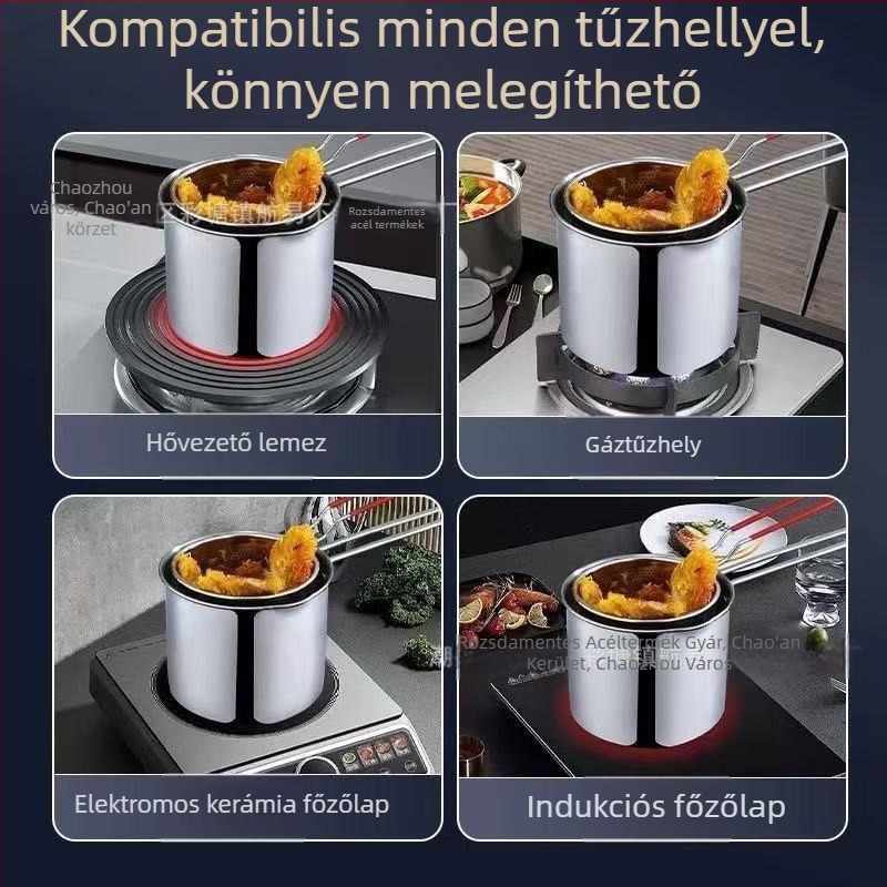Rozsdamentes acél serpenyő fedővel, kis háztartási serpenyő harapnivalókhoz