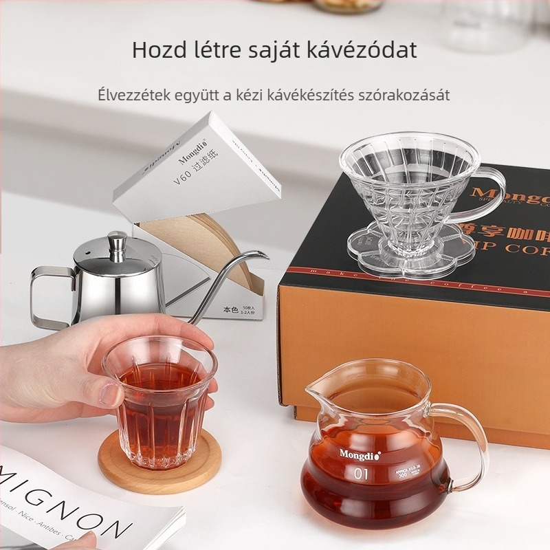 Pour-over kávé készlet teáskannával és szűrőkkel, ajándék dobozban