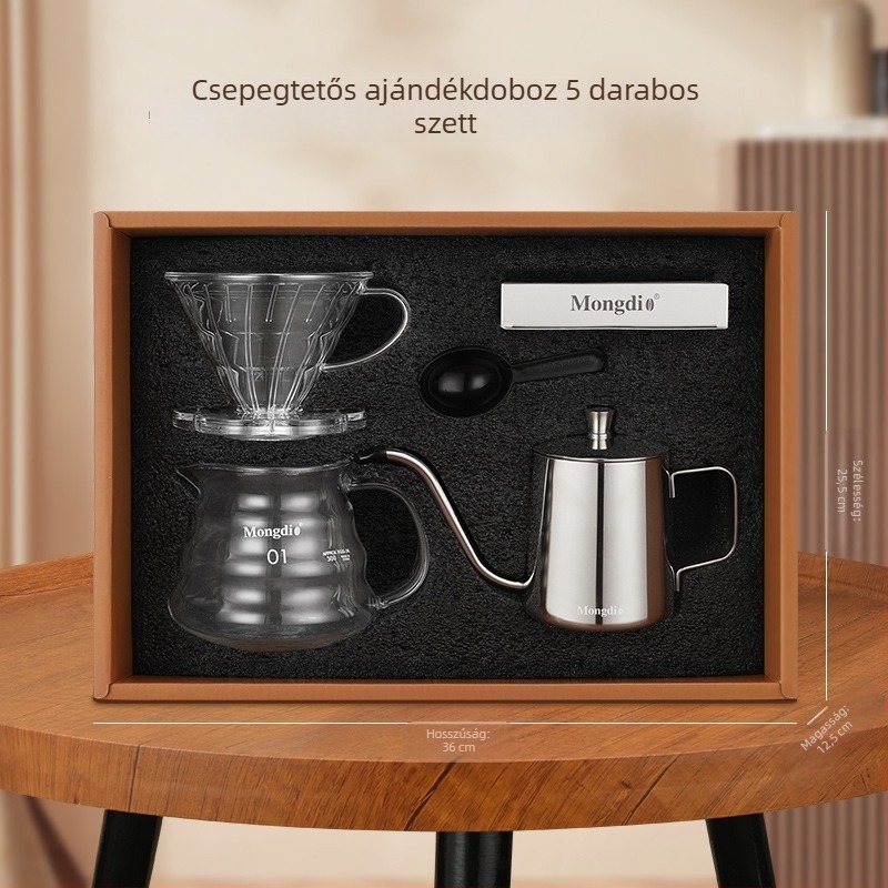 Pour-over kávé készlet teáskannával és szűrőkkel, ajándék dobozban