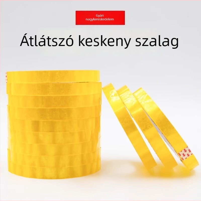 Átlátszó irodai csomagoló szalag virágmintával, szélesség 1,2/2/3 cm, logóval nyomtatott záró szalag
