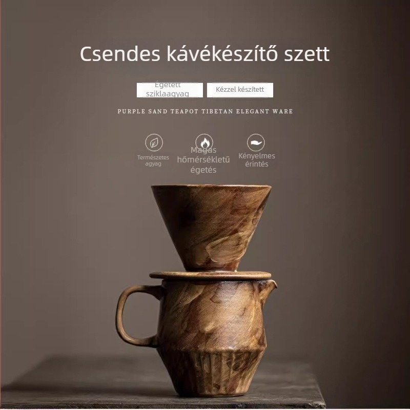 Kézzel készített kerámia pour-over kávéfőző készlet szűrőkkel és filtercsészékkel otthoni használatra, wabi-sabi stílusban