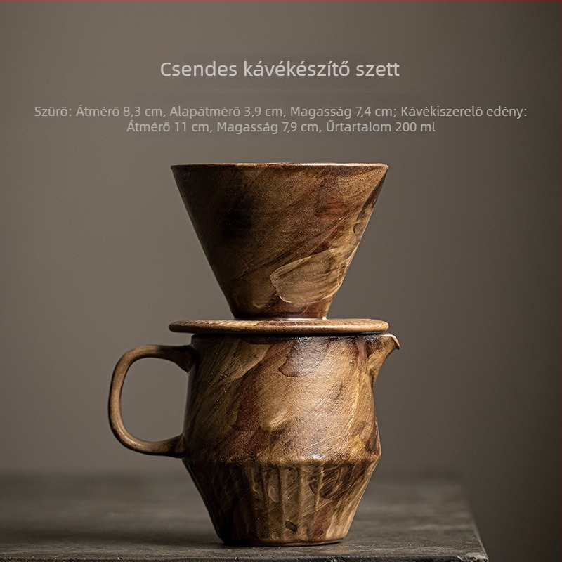Kézzel készített kerámia pour-over kávéfőző készlet szűrőkkel és filtercsészékkel otthoni használatra, wabi-sabi stílusban