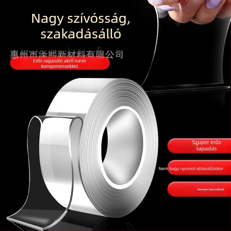 Nano kétoldalas ragasztószalag átlátszó akrilból, magas viszkozitású, erős tapadás, nyom nélkül
