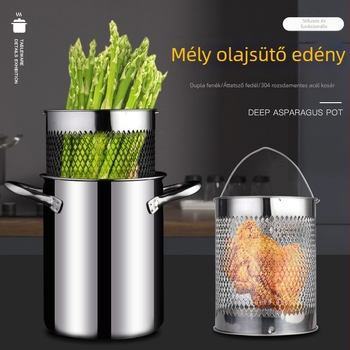 304 rozsdamentes acélból készült többfunkciós edény sütéshez, főzéshez és tésztához — mély sütés, leves, spagetti és spárga, 21 cm mélység