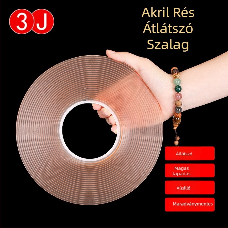 3j Akril kétoldalas ragasztószalag kártya-nyílásokhoz, magas hőmérséklet-állóság, átlátszó, Plexiglass és PS számára