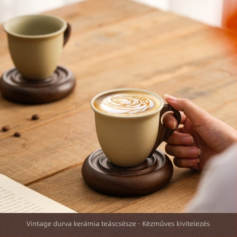 Retro stílusú kávéscsészék készlet, elegáns latte-hoz és délutáni teához, kőedény kerámia, ajándék otthonra és üzleti használatra