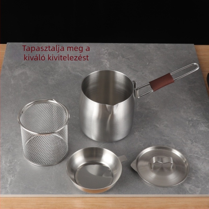 304 rozsdamentes acél kültéri mély fritőz felmagasított tésztás edénnyel, sütőkosárral és olajszűrő tartállyal, 2 L, háztartási használatra, fogantyúval, többfunkciós