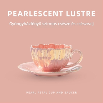 Porcelán kávéscsésze és alátét készlet virágszirom mintával, kifinomult, kreatív délutáni tea ajándék