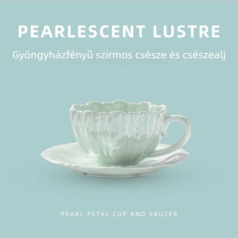 Porcelán kávéscsésze és alátét készlet virágszirom mintával, kifinomult, kreatív délutáni tea ajándék