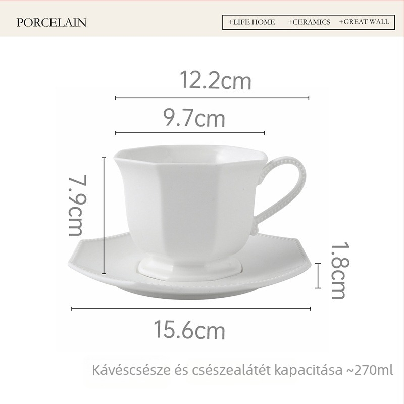 Európai stílusú fehér nyolcszögletű kerámia kávéscsésze és alátét készlet