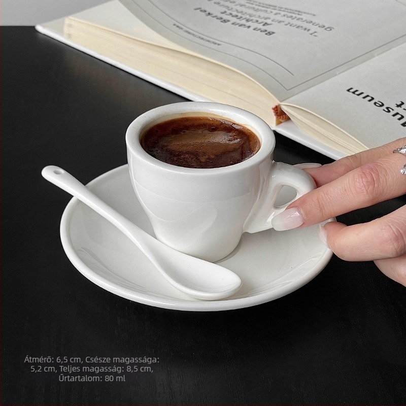 Espresso csésze és alátét készlet, fehér kerámia, mini 80 ml