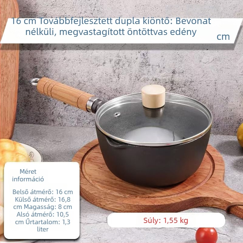 Öntöttvas tejfőző edény bébiételhez, vasban gazdag leves, tapadásmentes, indukciós tűzhelyhez kompatibilis