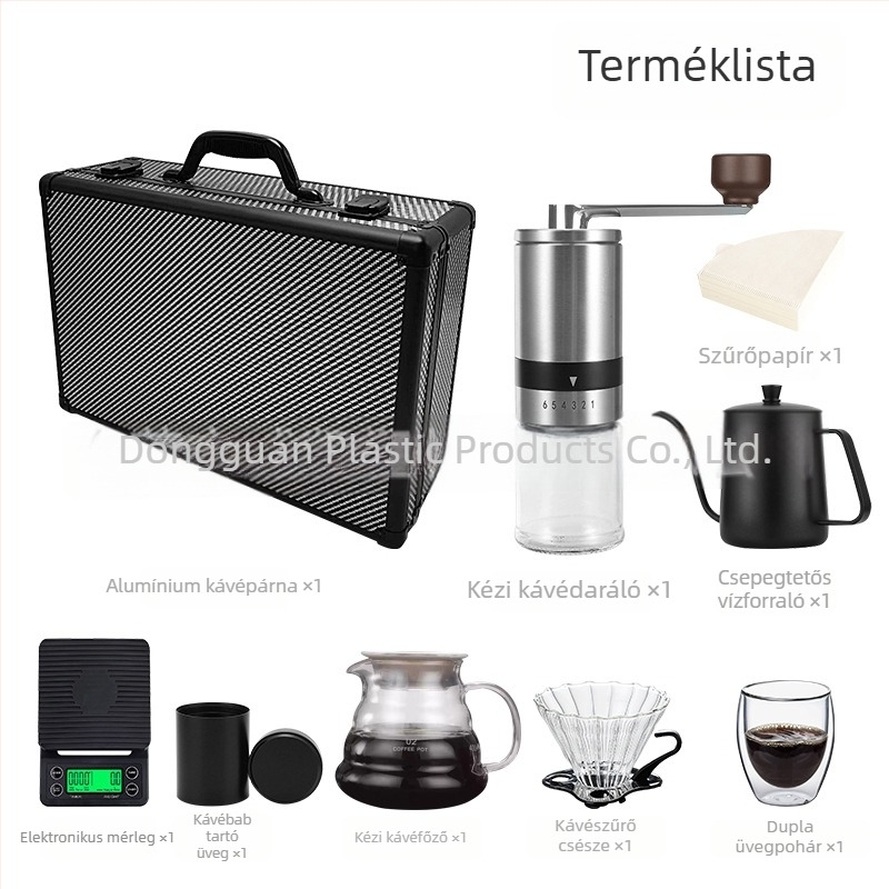 Szabadban használható hordozható pour-over kávés készlet, mérleggel és kancsóval, moduláris készlet