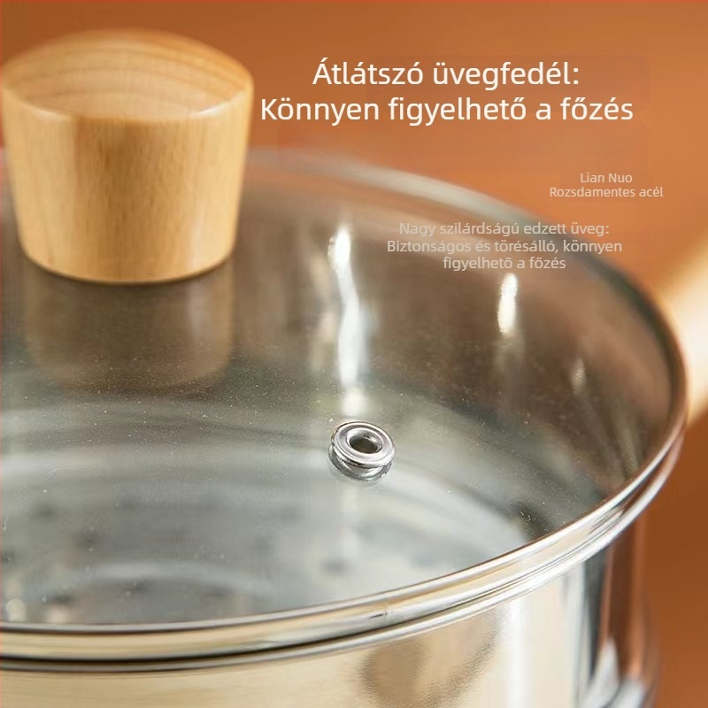 304 rozsdamentes acél Yukihira fazék fa fogantyúval, bevonat nélküli, ideális babaételhez, tejhez, tésztaételekhez és sült levesekhez