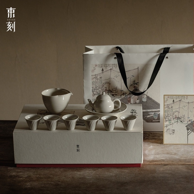 Jingdezhen gravírozott teáskanna növényi hamuval, porcelán Kung Fu teáskészlet, retro teljes készlet