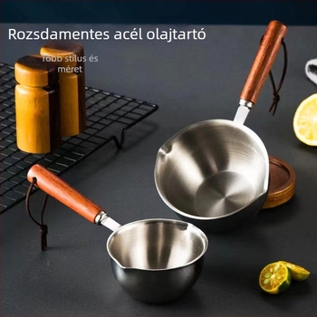 304 rozsdamentes acél olajöntő edény fával készült fogantyúval, mini tejkanna