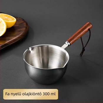 304 rozsdamentes acél olajöntő edény fával készült fogantyúval, mini tejkanna