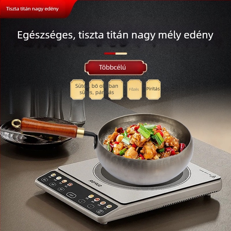 Kalapált titán fazék, nagy hasa, tapadásmentes, kézzel kovácsolt, bevonat nélküli, otthoni használatra