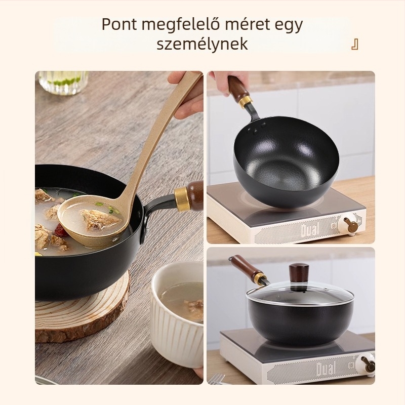 Kézzel kovácsolt kis vas edény egy adagos kiszolgáláshoz, tojás és steak sütőedény üvegfedővel, modern minimalista dizájn