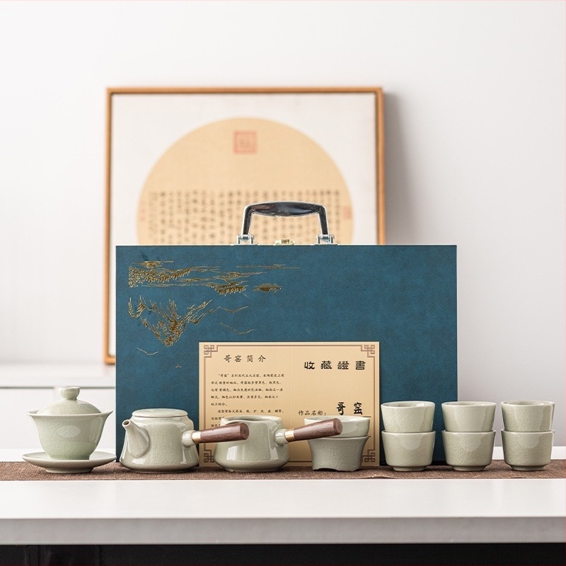 Geyao Gongfu porcelán tea készlet fedeles tálakkal és teáscsészékkel – ajándékdoboz, otthoni és üzleti használatra