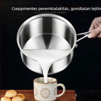 304 rozsdamentes acél tejlábas, vastagított egykezes fogantyúval, háromrétegű alj, mini méretű lábas bébiételekhez