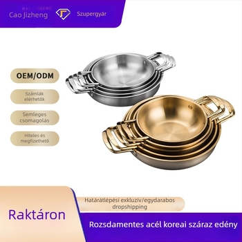 Kétfülű arany ramen fazék, mini lapos aljú forró fazék, koreai stílusú rozsdamentes acél tengeri ételek