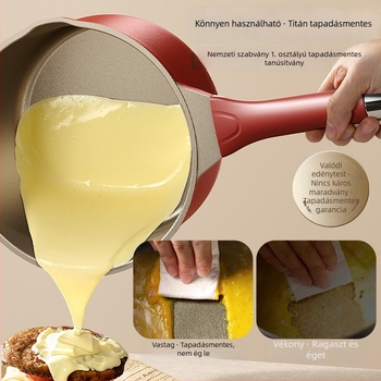 Titánium-kerámia bébi tejfőző edény, tapadásmentes sík alj, bébiételekhez, sütéshez, gőzöléshez és levesekhez, egy személyre.