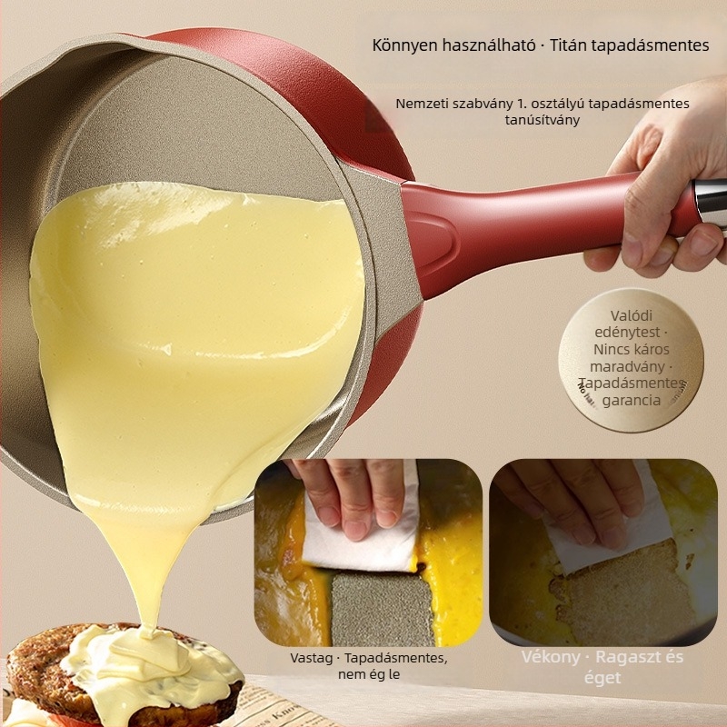 Titánium-kerámia bébi tejfőző edény, tapadásmentes sík alj, bébiételekhez, sütéshez, gőzöléshez és levesekhez, egy személyre.
