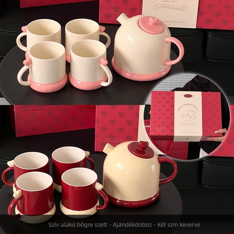 Starye Starry Home Szív alakú porcelán teáskészlet ajándékdoboztban, 4 személyre, 780 ml
