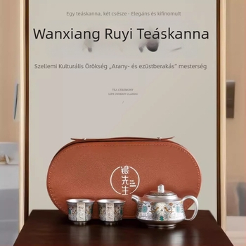 999 ezüst Kung Fu teáskészlet kézzel készített ezüst teáskannával és teáscsészékkel, prémium ajándékdobozos teáskészlet