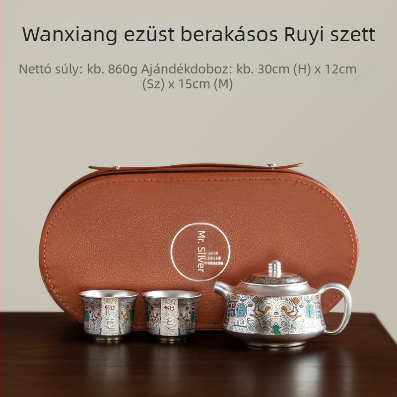 999 ezüst Kung Fu teáskészlet kézzel készített ezüst teáskannával és teáscsészékkel, prémium ajándékdobozos teáskészlet