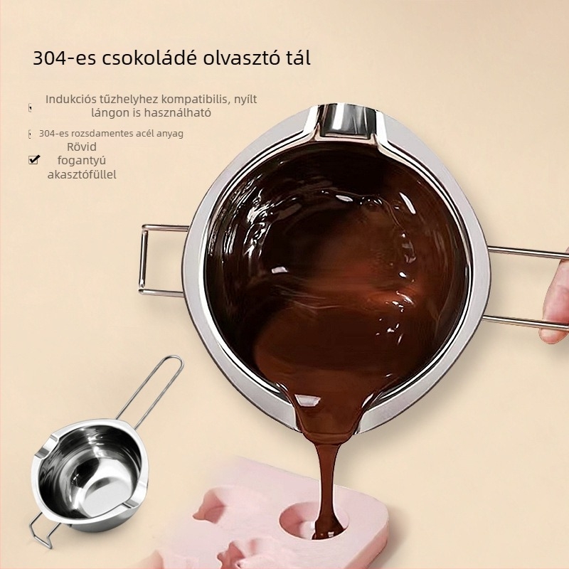 304 rozsdamentes acélból készült csokoládéolvasztó, vízfürdős fűtés, vaj és sajt olvasztásához, sütésre alkalmas