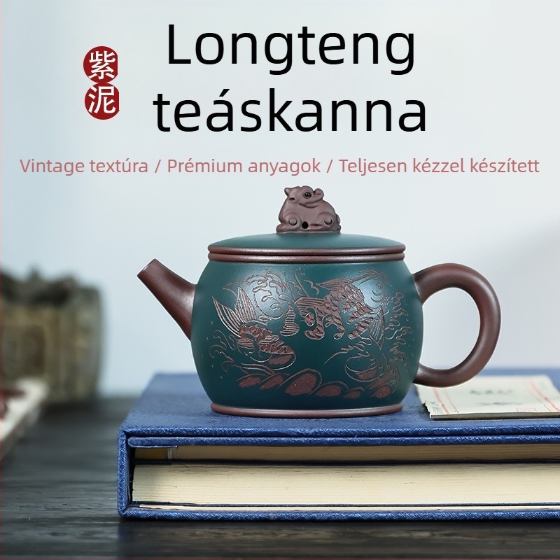 Longteng Yixing lila homok agyag teáskanna, nagy kapacitású irodai teáskészlet, kézzel festett ajándékdobozban