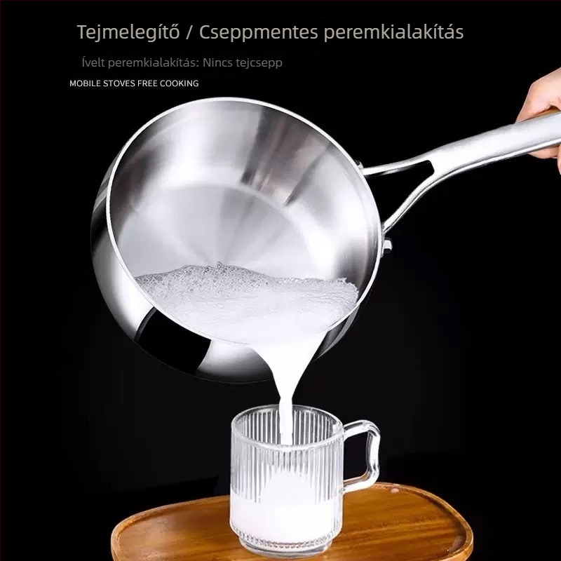 316 rozsdamentes acélból készült vastagfalú tejfőző fazék, széles testtel, indukciós főzőlaphoz kompatibilis, univerzális tejmelegítő, instant tészta és pörkölt számára