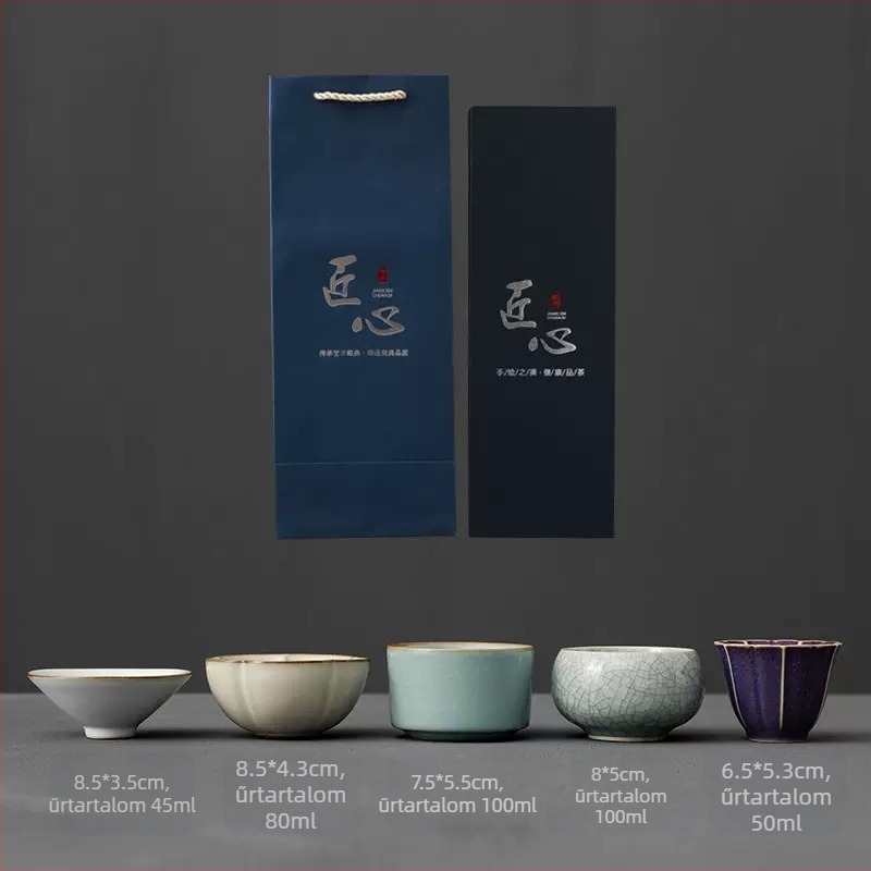 Fehér porcelán teáskészlet ajándéktáskában, Tiltott Város ihletésével, öt híres kerámiás kemence, céges ajándék ügyfeleknek, Sárkány éve
