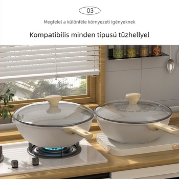 Maifan kőből készült tapadásmentes serpenyő, füstmentes főzéshez, wok, leveses és tejfőző edény, univerzális minden tűzhelyhez