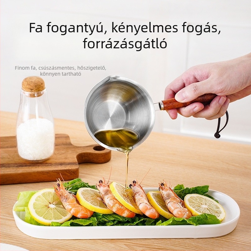 304 rozsdamentes acélból készült mini olajtartó, lapos aljzattal, olaj melegítésére és öntésére