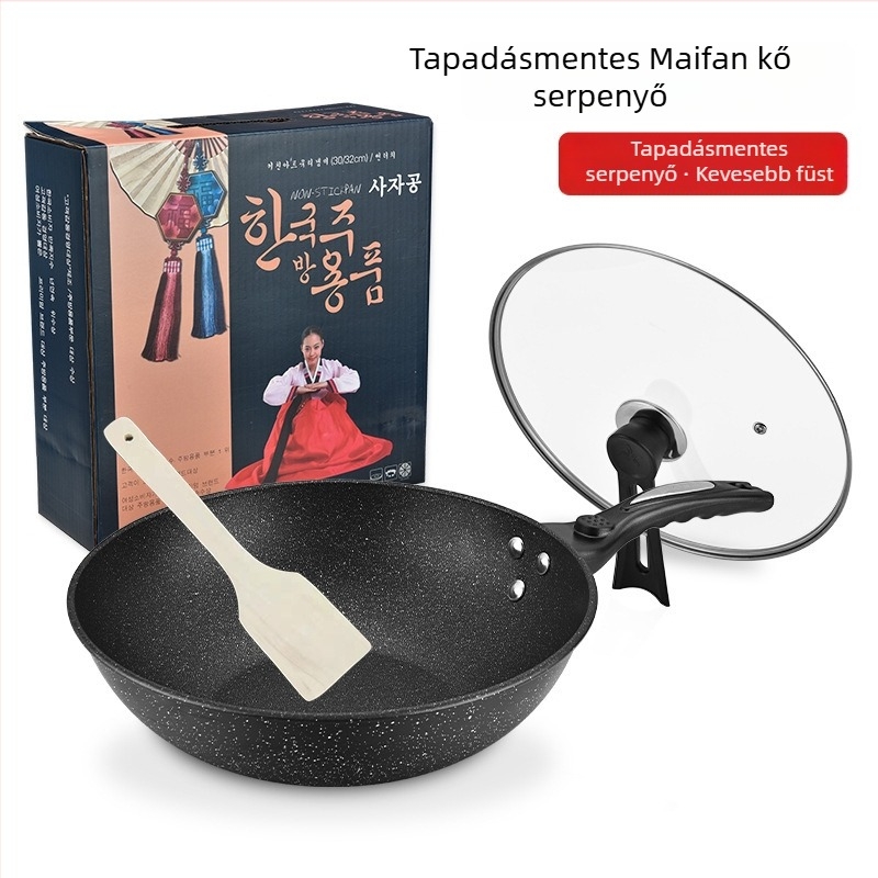 Személyre szabott koreai tapadásmentes wok Maifan kővel, sokfunkciós lapos aljzattal indukciós főzőkhöz