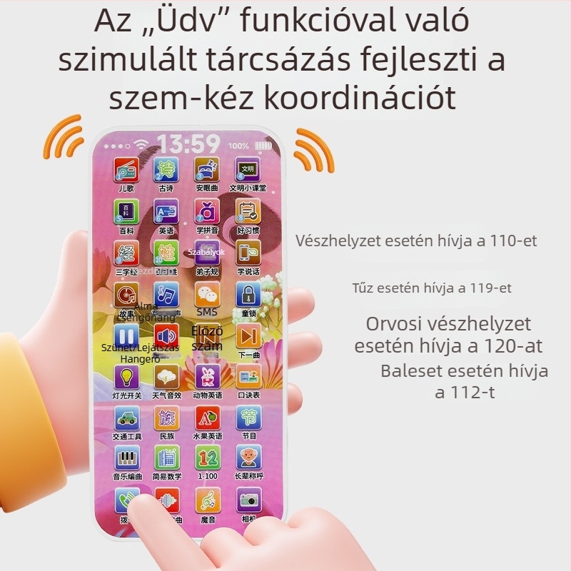 Érintőképernyős baba tanulótelefon — oktató játék dalokkal és történetekkel, interaktív fejlődés