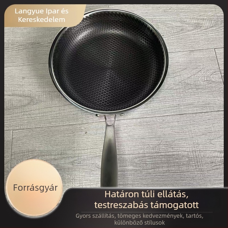 304 rozsdamentes acél serpenyő, kis méret, több méret, fedő nélkül, tapadásmentes, dupla aljzattal