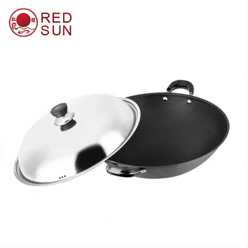 Red Sun keményen anodizált mangán-titán ötvözetű wok kettős alappal, tapadásmentes