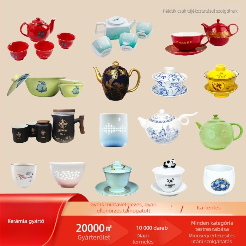 Porcelán teás készlet fedeles edényekkel, testre szabható minták, mintakészítés