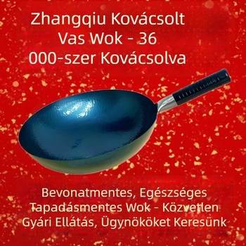 Kézzel kovácsolt, bevonat nélküli, tapadásmentes wok halpikkely mintázattal, ajándékdoboztban