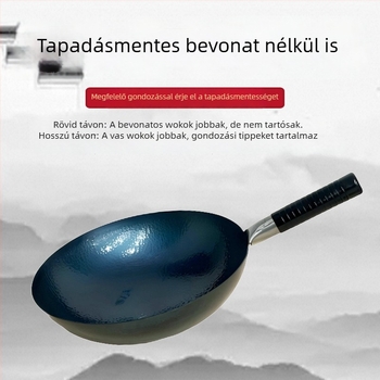 Kézzel kovácsolt, bevonat nélküli, tapadásmentes wok halpikkely mintázattal, ajándékdoboztban