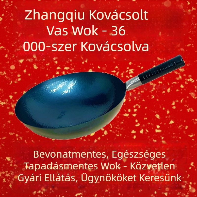 Kézzel kovácsolt, bevonat nélküli, tapadásmentes wok halpikkely mintázattal, ajándékdoboztban